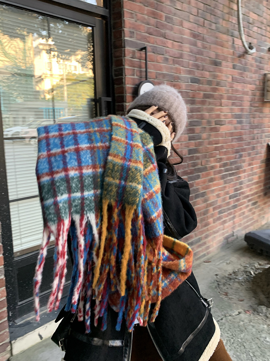 Picture of Korean Autumn and Winter Rainbow Plaid Cashmere Scarf Female Student Couple Mohair Warm Neck Long Shawl