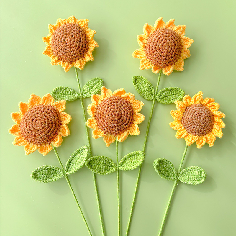 Picture of Hand-Knitted Finished Sunflower Bouquet Wool Homemade Crocheted Flower Artificial Flower Teacher's Day Gift Knitted Bouquet