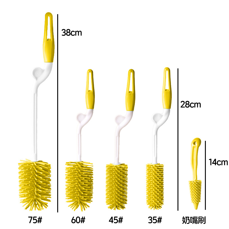 Picture of Rotating Silicone Bottle Brush Combination, Bottle Cleaning Pacifier Brush, Long Handle 5-Piece Set, Baby Bottle Brush Cleaning Set