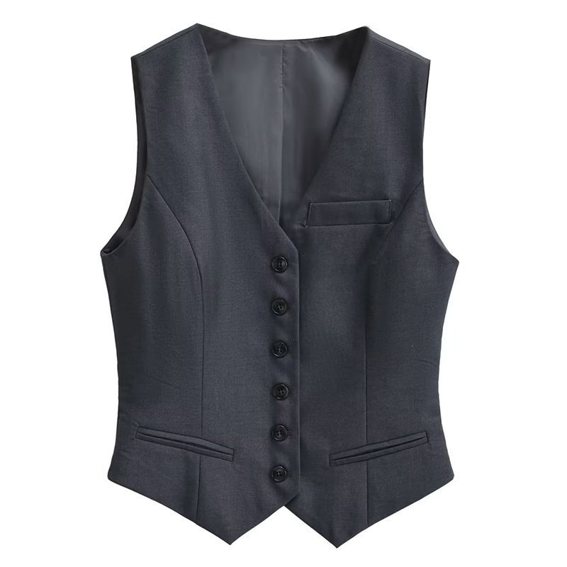 Picture of Crazy Heart Grey Slim-fit Sleeveless Suit Vest Jacket Women's Spring and Summer Short Navel V-neck Vest Top