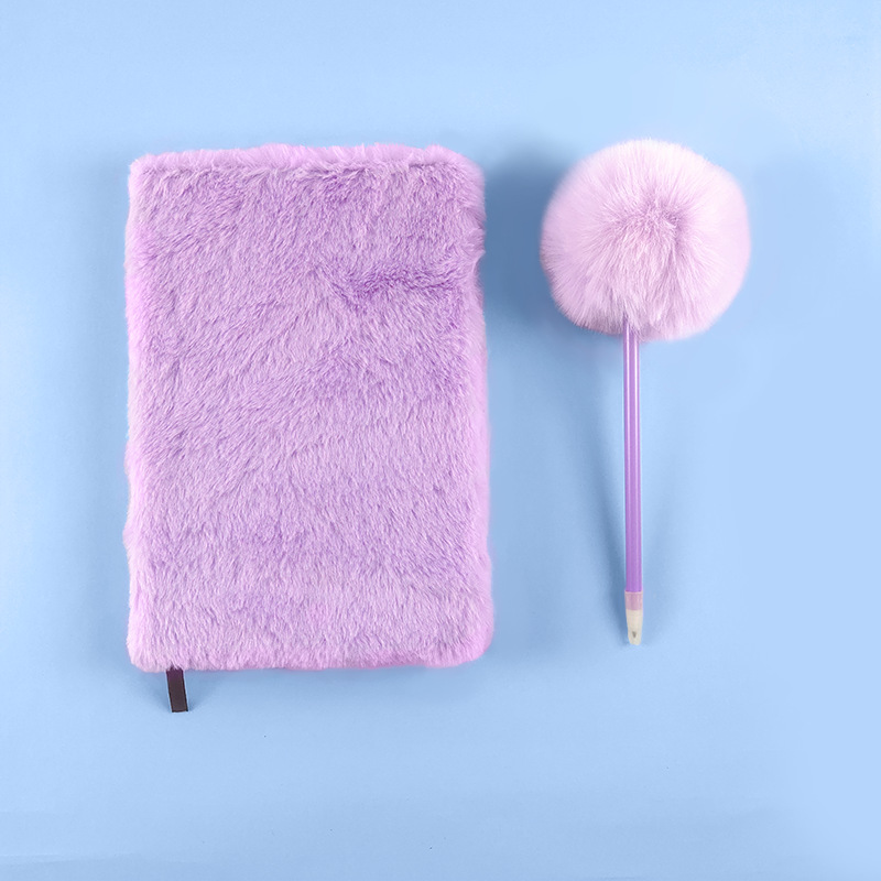 Picture of Cross-Border Simple Plush Notebook Plus Pen Prize Gift Furry Cover Diary Note Set Notebook