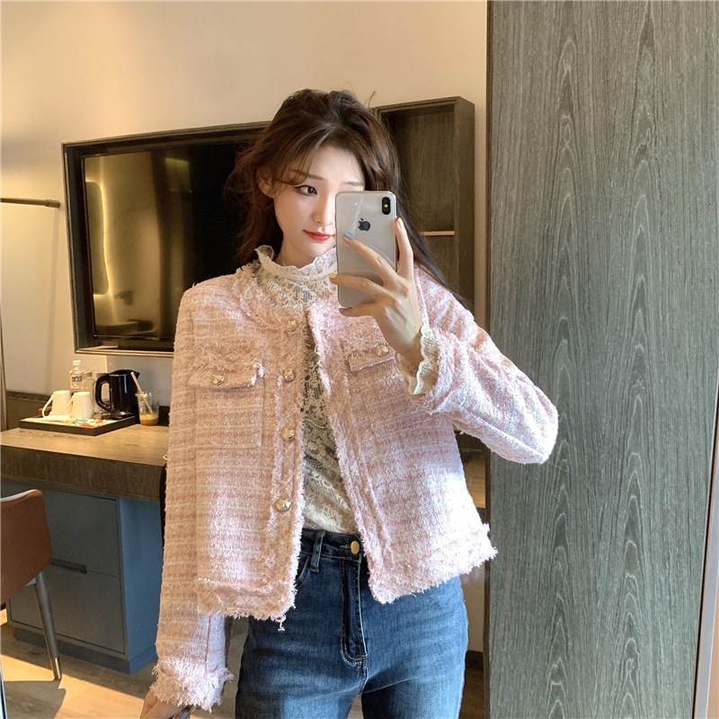 French Socialite Tweed Short Coat Women's Spring Wear Design Sense Small Style Long Sleeve Cardigan Elegant Slimming Top