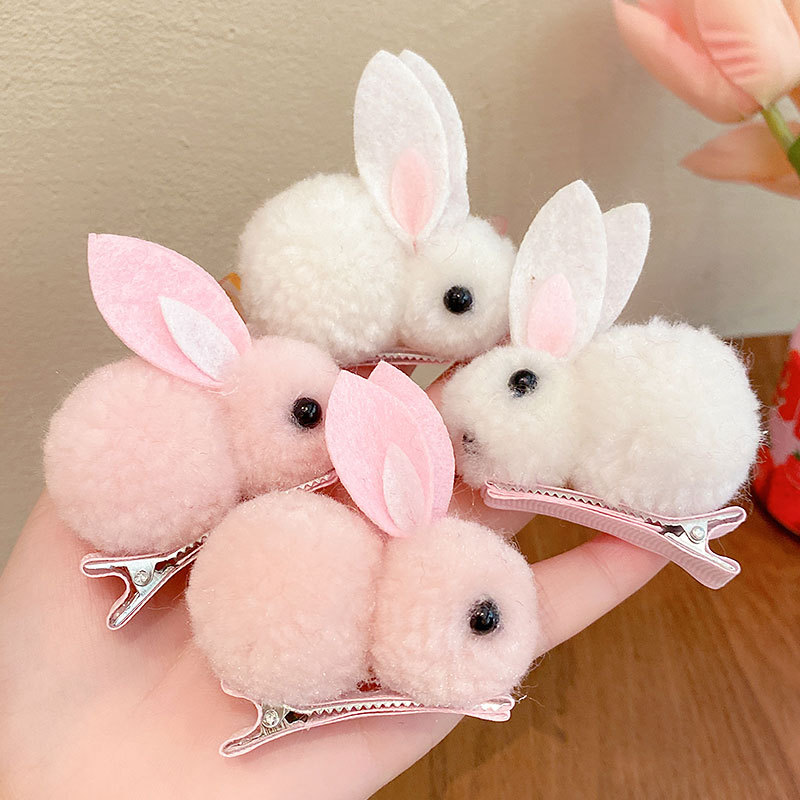 Picture of Children's Hairpin Girl Cute Super Cute Three-dimensional Rabbit Plush Hairpin Girl's Hair Hair Accessories for Autumn and Winter