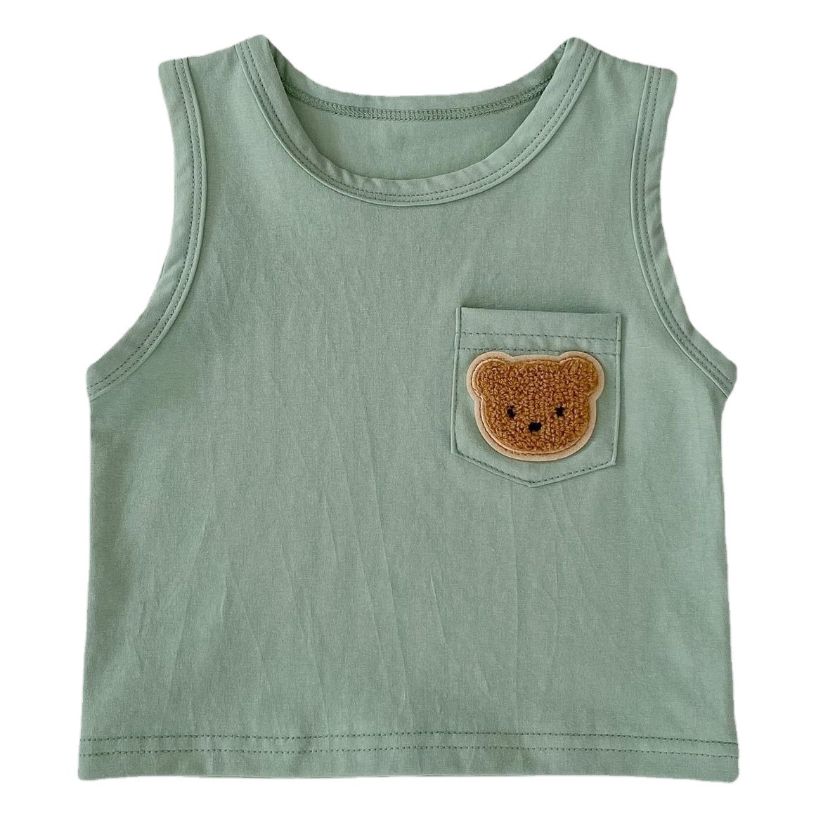 Ins Summer Thin Baby Round Neck Vest Set Cartoon Bear T-Shirt Top Trendy Children's Denim Shorts Two-Piece Set