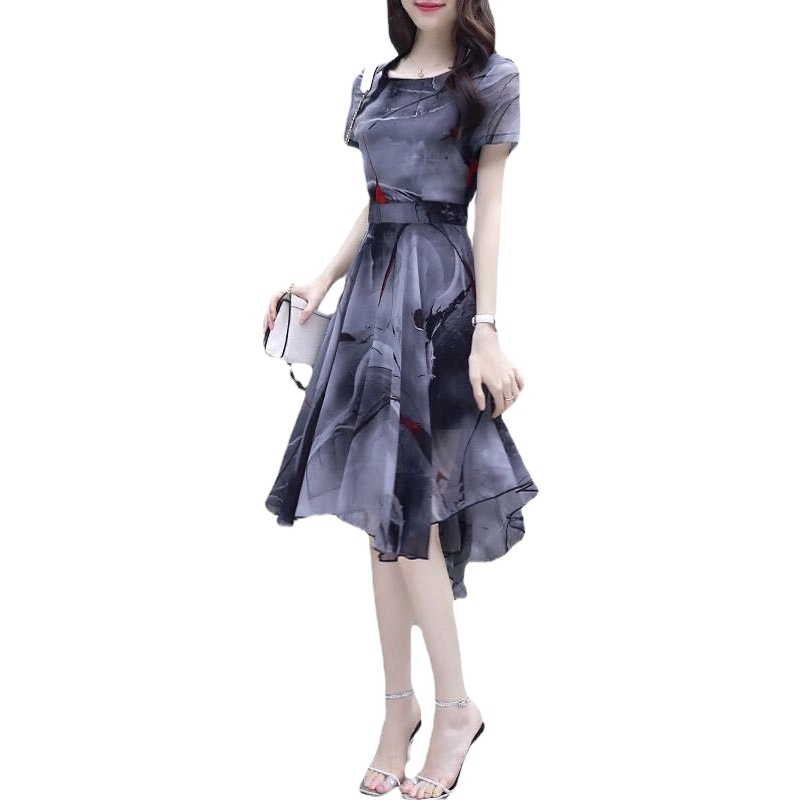 AliExpress Summer Wish New dress Women's Short-sleeved Korean Style Casual Slimming Printed Fashionable Elegant Dovetail Dress