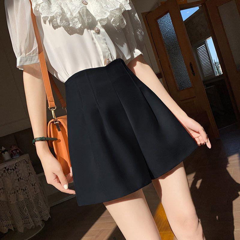 Thin suit shorts women's summer 2023 new Korean style high waist A- line wide leg pants loose hot pants casual pants