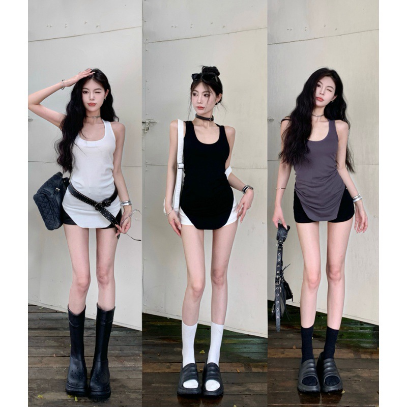 Real Shot Summer Basic Daily Wear Casual Simple Workwear Vest Slim-fit Slim Sling Top