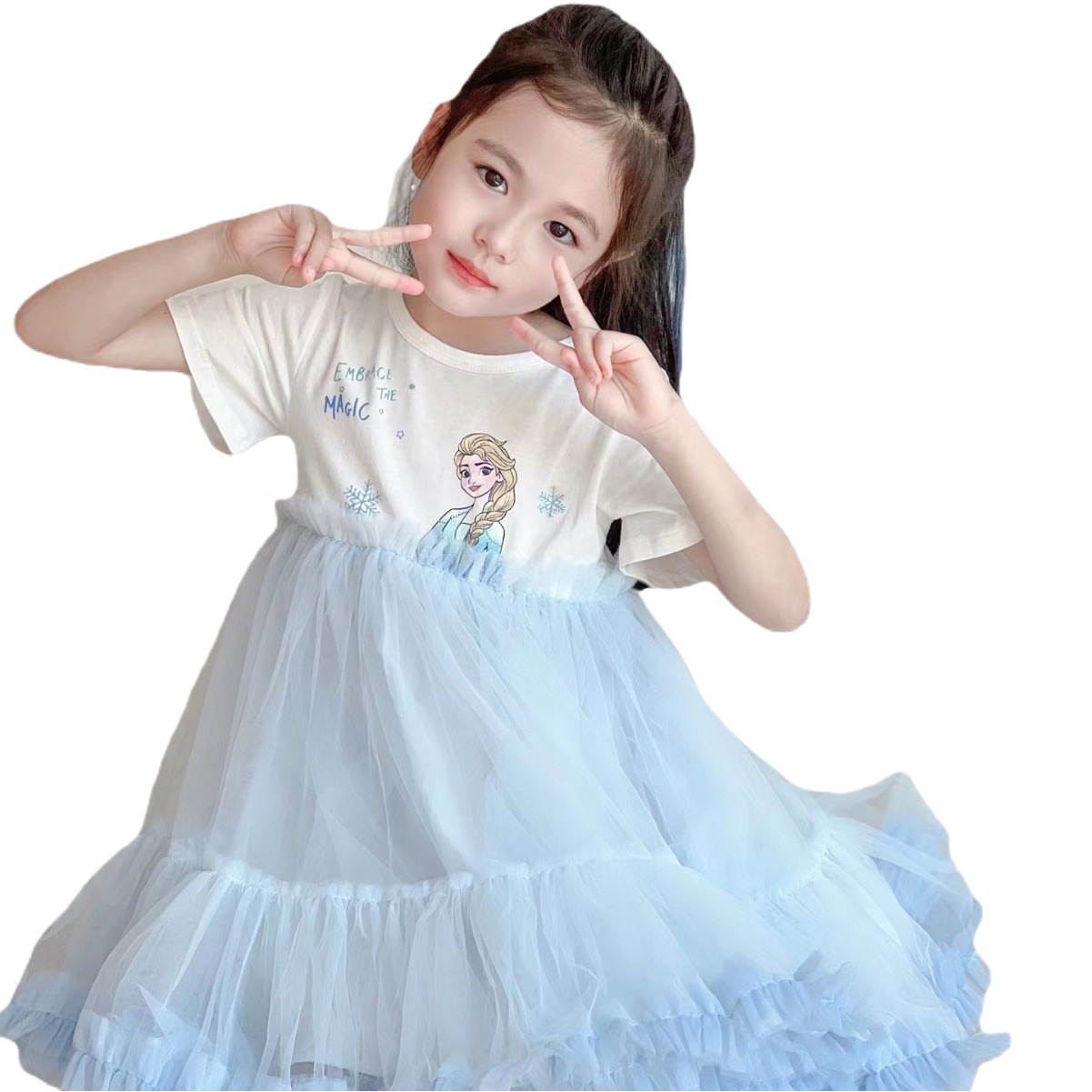 Girls 2024 Summer Princess Elsa Frozen Mesh Children's Dress Tutu Skirt Fairy Tutu Skirt Trendy