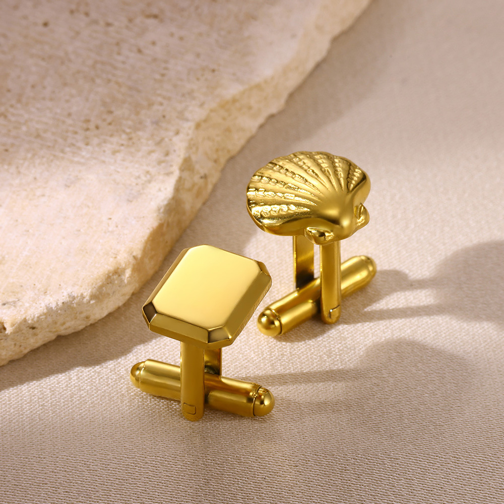 Picture of Cufflinks wholesale stainless steel men's cuffs shell rectangular cufflinks simple creative logo blank cufflinks wholesale