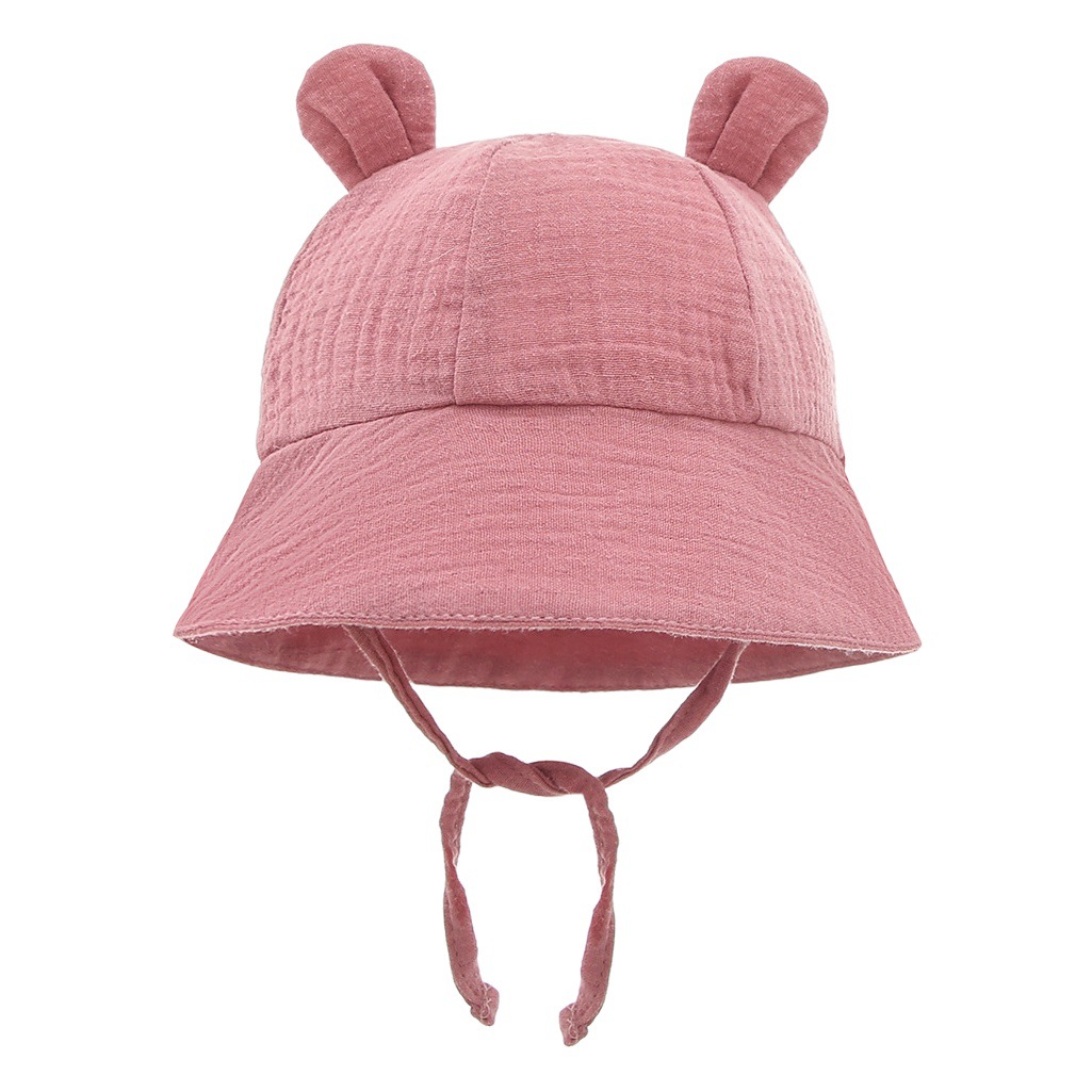 ins Baby Pure Cotton Basin Hat European and American Baby New Rabbit Ear Fisherman Hat Solid Color Sunshade Hat Cross Border 3-12m