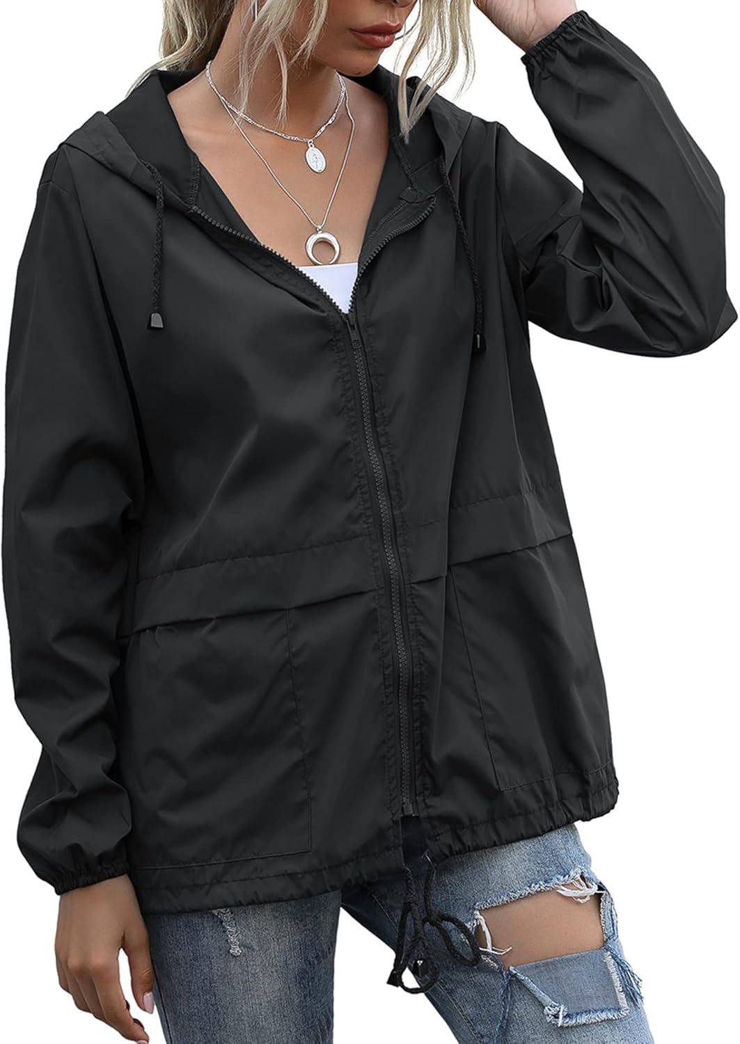 Picture of Windproof and Waterproof Amazon Wish Cross-Border Women's Zipper Hoodie Lightweight Outdoor Hiking Rainoutwear Jacket