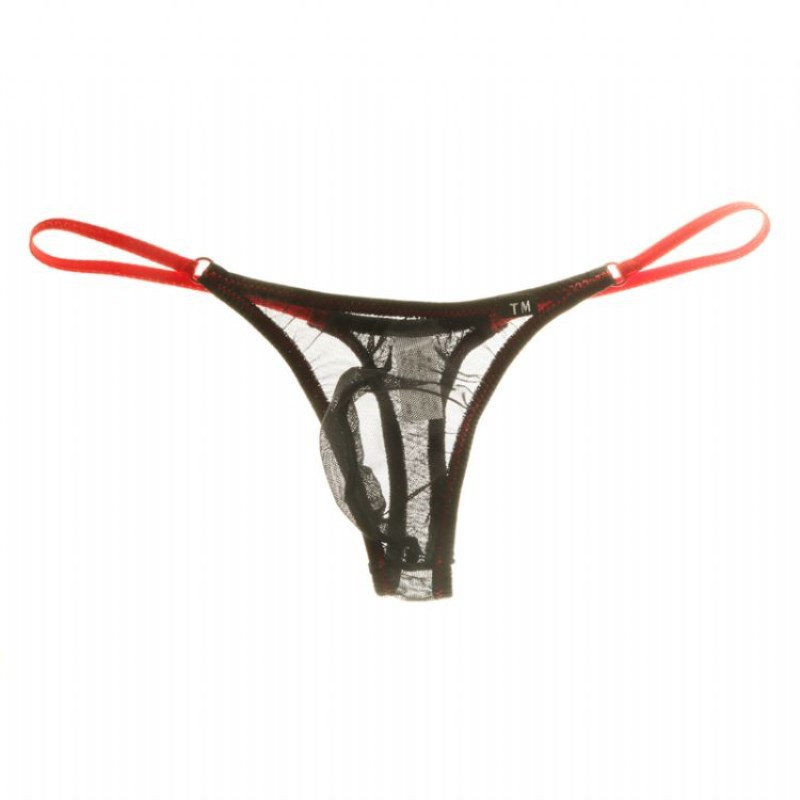 Picture of 2020 new mesh men's thong snow bright elastic transparent men's sexy low waist color matching t pants