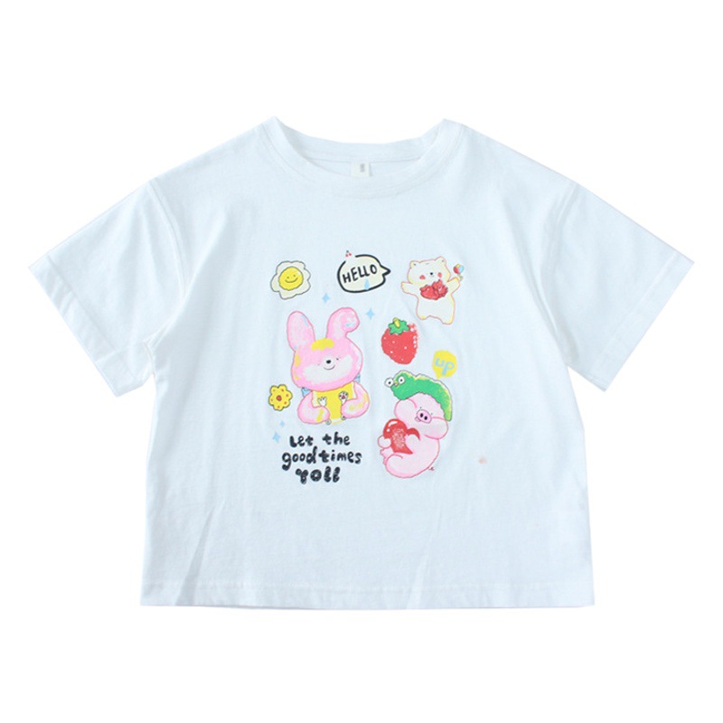 Korean Children's Wear Boys and Girls Pure Cotton T-shirt 2022 Summer New Korean Style Girl's BF Style Mid-length Short-sleeve Dress Trendy