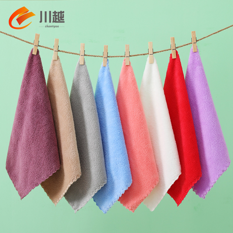 Picture of Coral Velvet Square Towel Wholesale Kindergarten Face Wash Towel Soft and Absorbent Household Kitchen Cleaning Rag Hand Towel