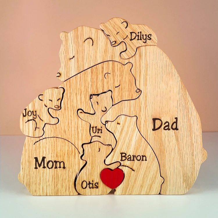 Picture of Cross-border popular handmade wooden ornaments wooden bear family personalized wooden pet carving crafts
