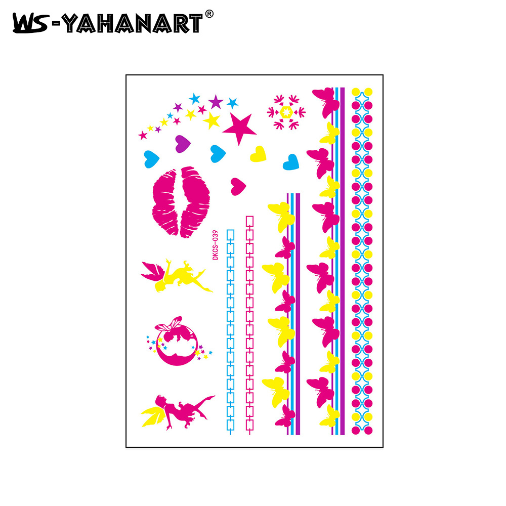 Picture of Cross-Border New Creative Fluorescent Flower Arm Tattoo Face Stickers Waterproof Feather Tattoo Arm Tattoo Stickers in Stock