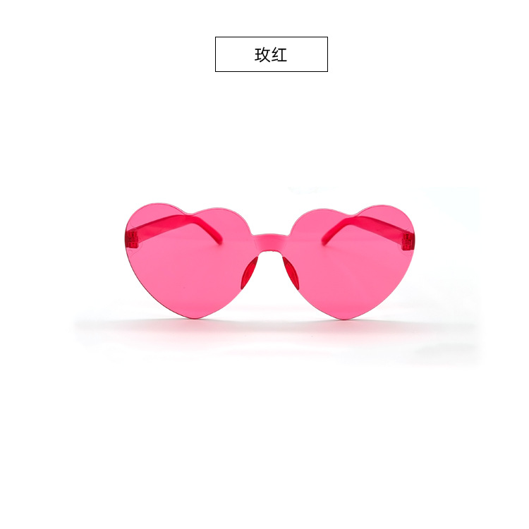 Picture of New love sunglasses jelly color frameless heart-shaped conjoined glasses dazzling color heart sunglasses