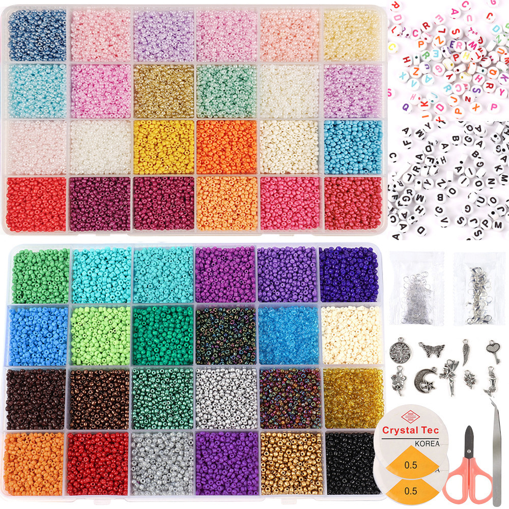 Picture of Amazon New 48 Color Holed Glass Small Rice Beads suit DIY Necklace Jewelry Beaded Beaded Accessories