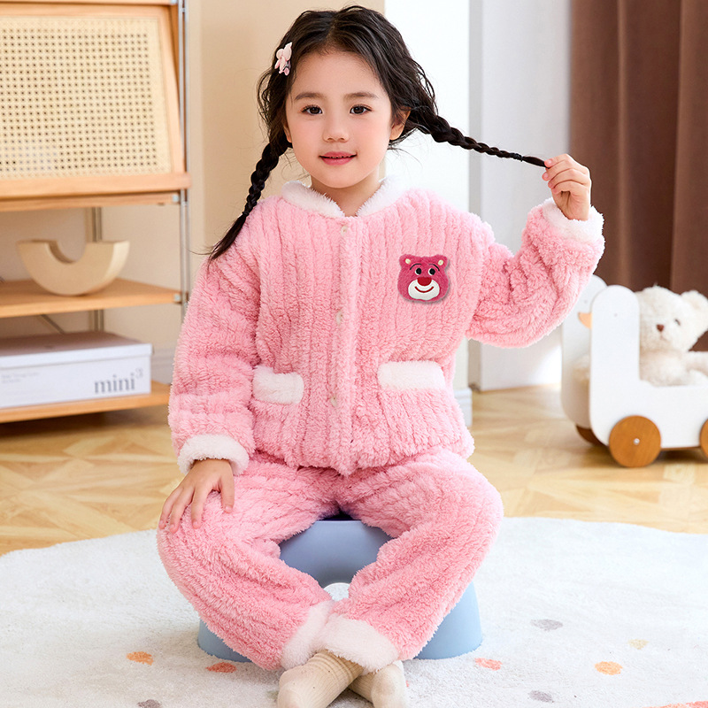 Picture of Children's Flannel Pajamas Winter New Girls' Thin Velvet Girls' Baby Children's Autumn and Winter Coral Velvet Home Clothes suit