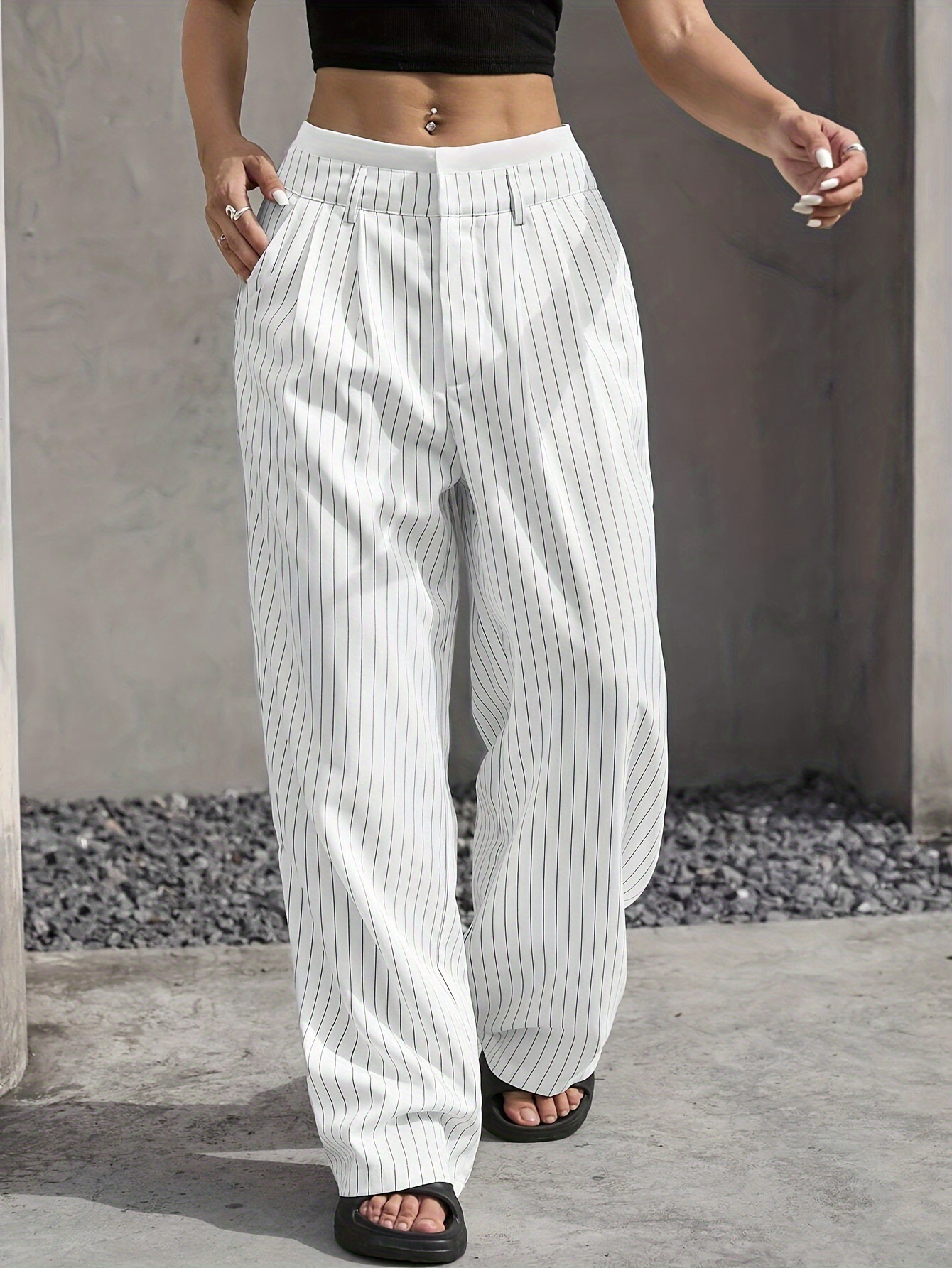 Picture of 2025 Women's Trousers Spring and Summer New Cross-Border Casual Trousers Drapedy Straight Suit Trousers High Waist Stitching Simple