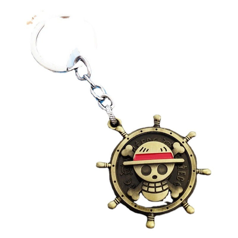 Animation Surrounding One Piece Lufei Logo Rotatable Alloy Keychain Pendant Foreign Trade AliExpress Supply Jewelry