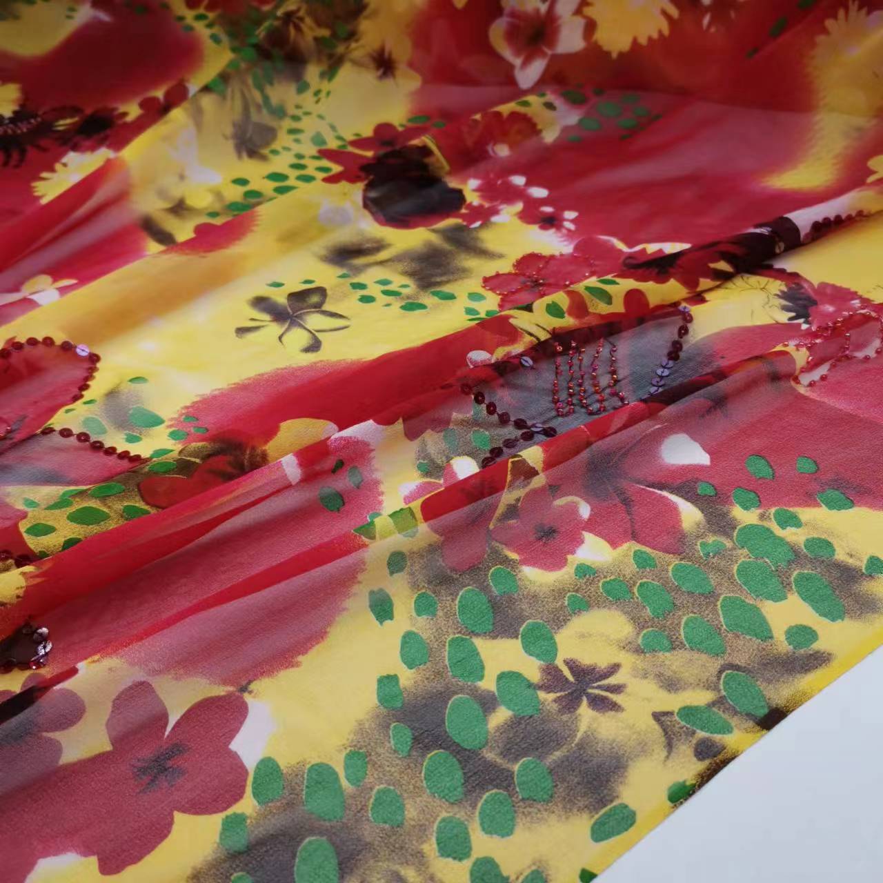 Picture of Off-season Clearance Sequin Embroidered Mulberry Silk Georgette Fabric 8mm Narrow Fashion Silk Fabric