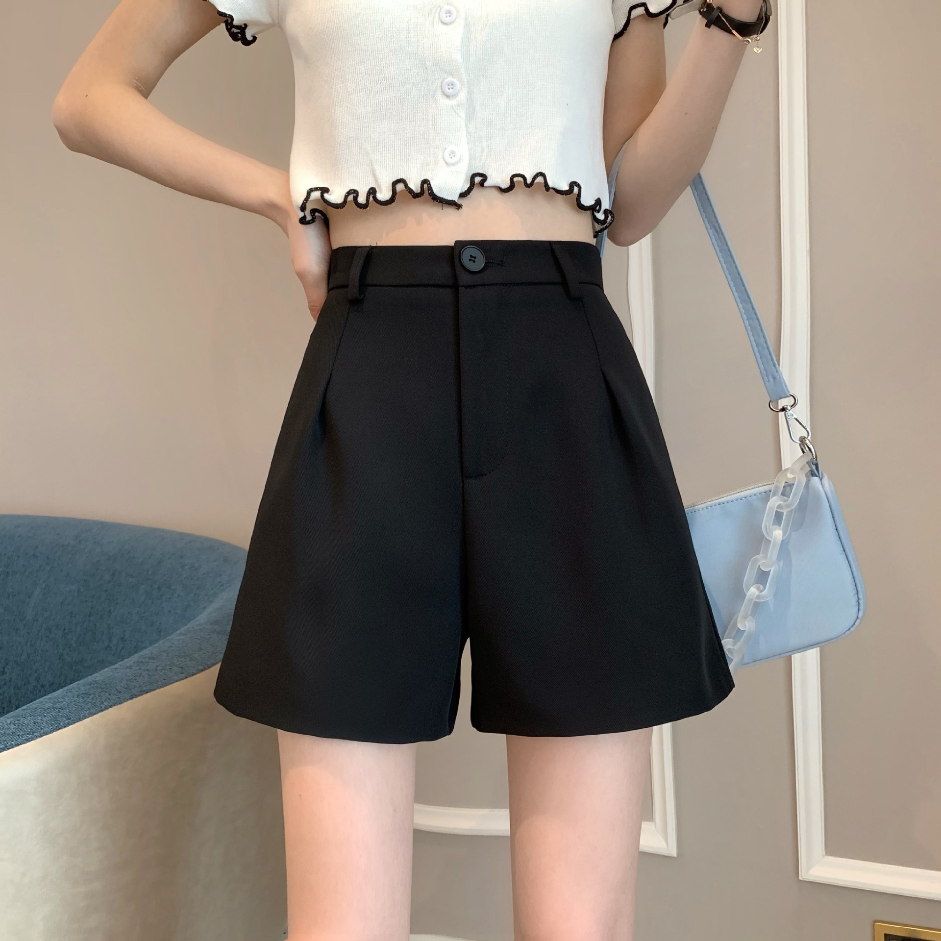 Autumn 20 Design Suit Shorts Women 23 Sense High Waist Slimming New Casual Fashion Comfortable Pleated Wide Leg Pants