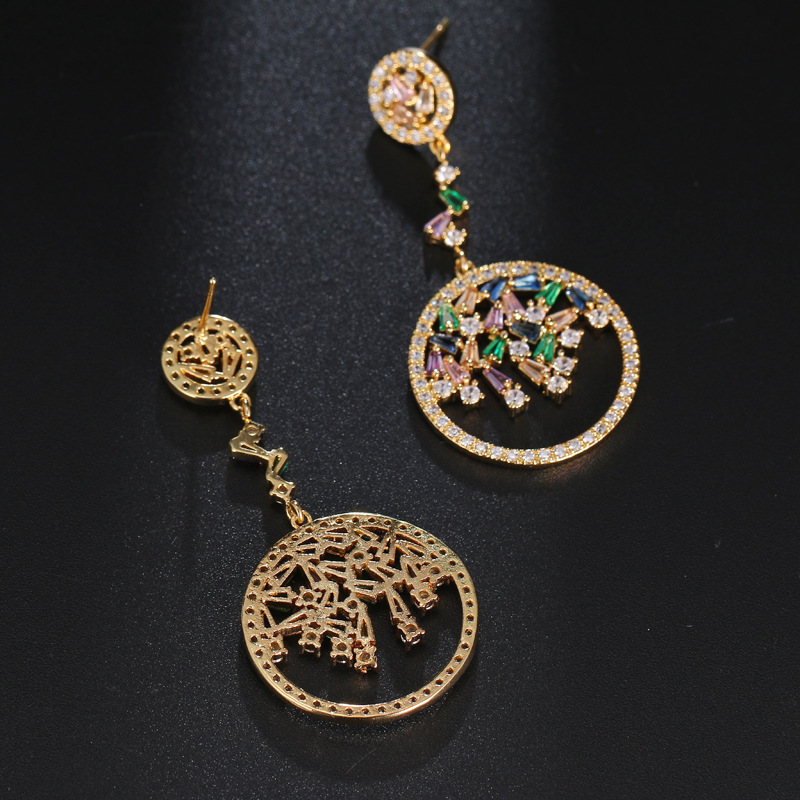 Picture of New temperament earrings Japanese and Korean color zircon circle earrings earrings women's wedding long ear jewelry manufacturers in stock