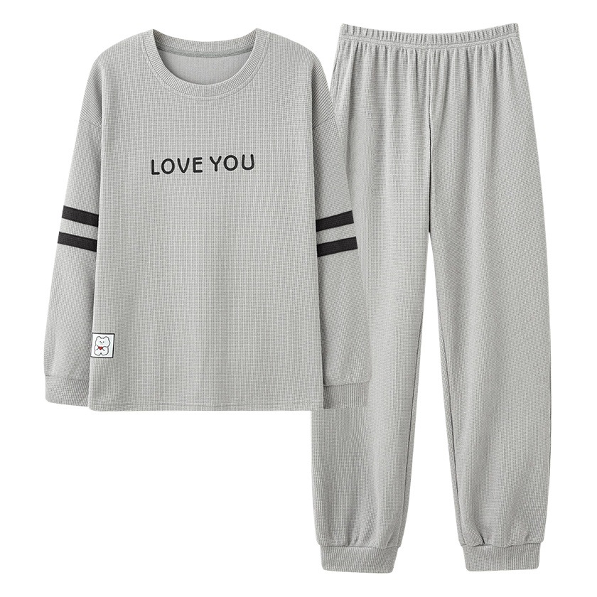 Waffle pajamas women's spring and autumn autumn cotton long-sleeved home wear women's casual outerwear suit