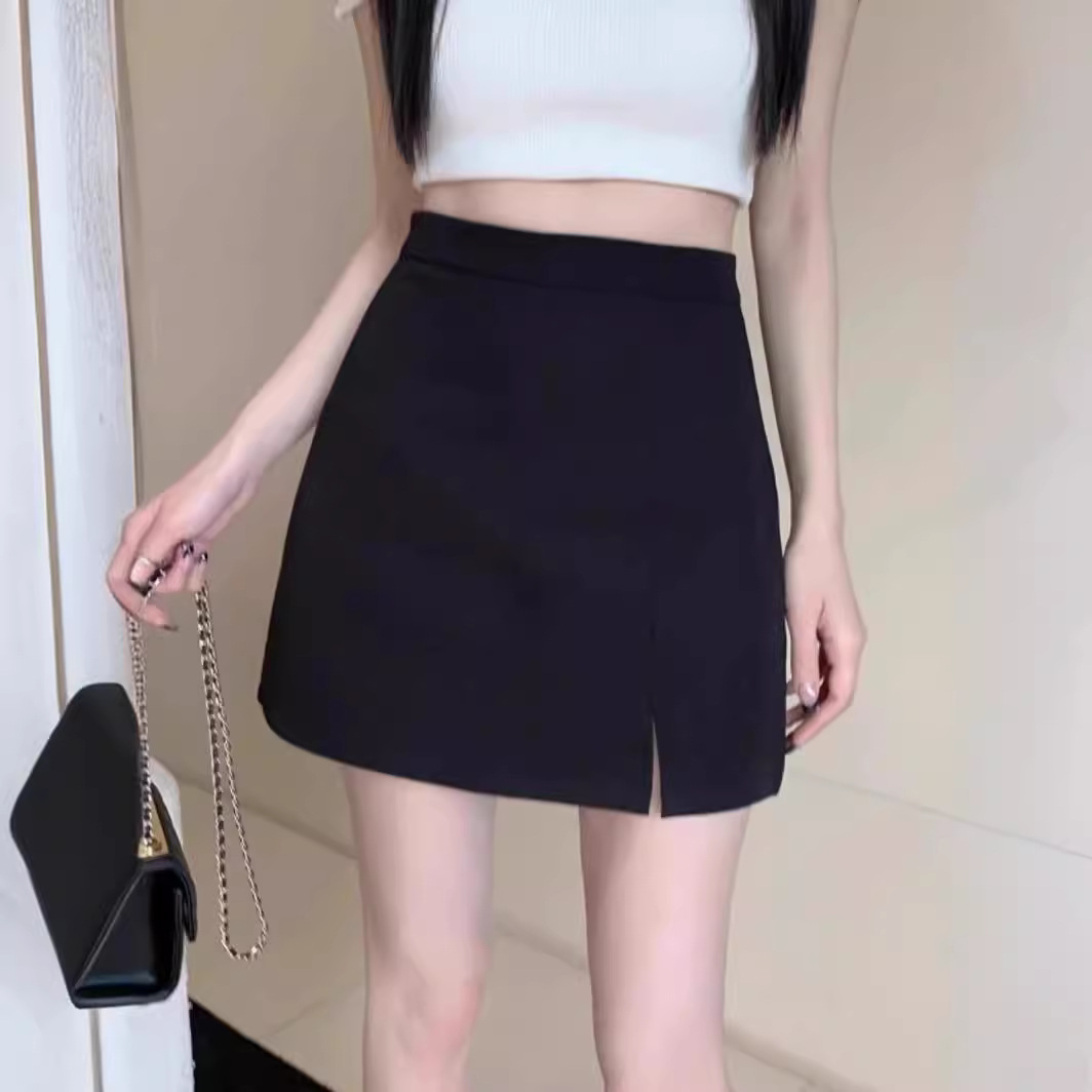 High waist A- line skirt women's summer 2023 new Korean style versatile slimming student solid color suit skirt