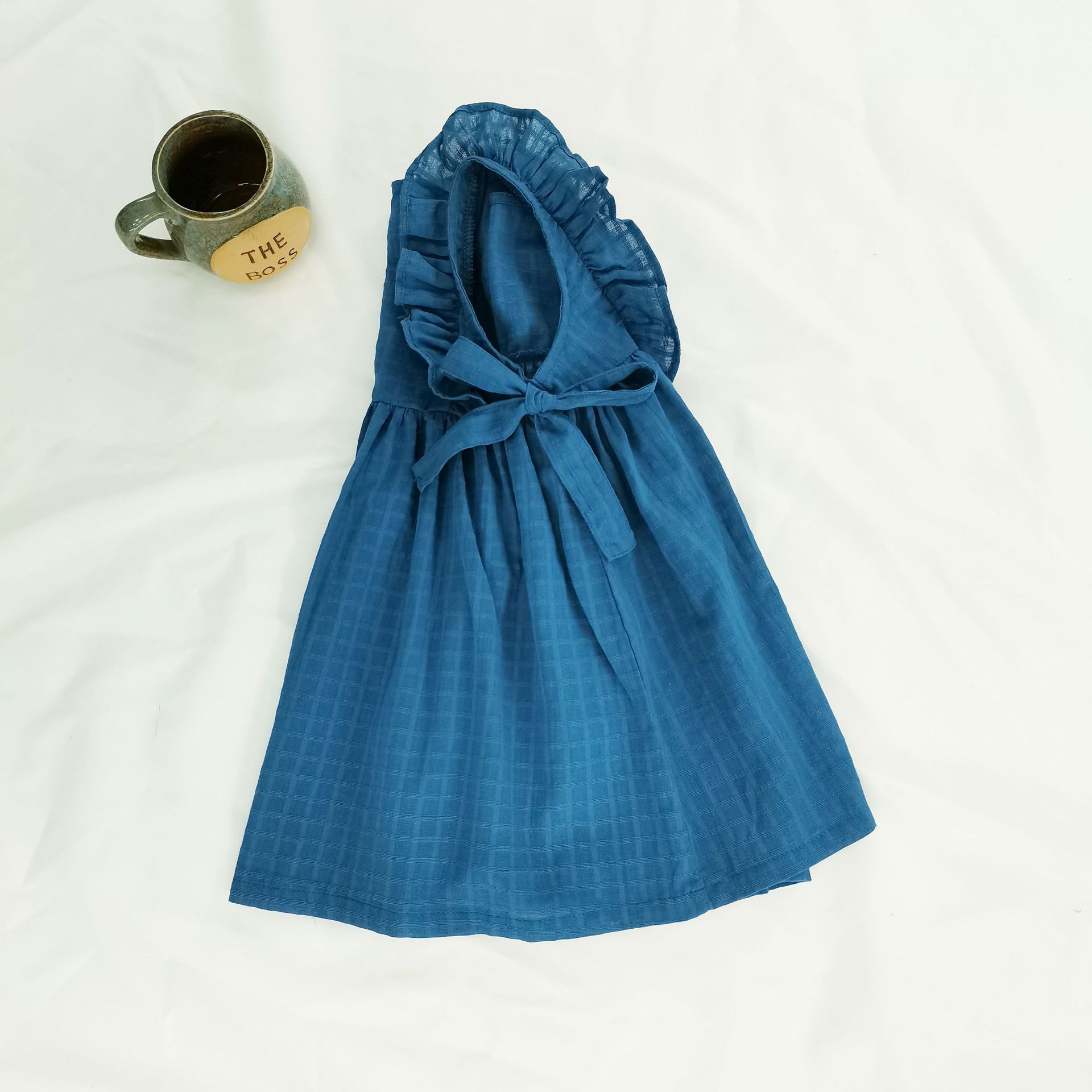 Picture of Ins Korean Style Girls' Baby Summer dress Cute Ear-shaped Philippine Sleeve Sweet Bow Princess Dress
