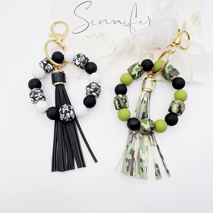 Crossover Silicone Octagon Beaded Bag Hanging Accessories Tassel Keychain