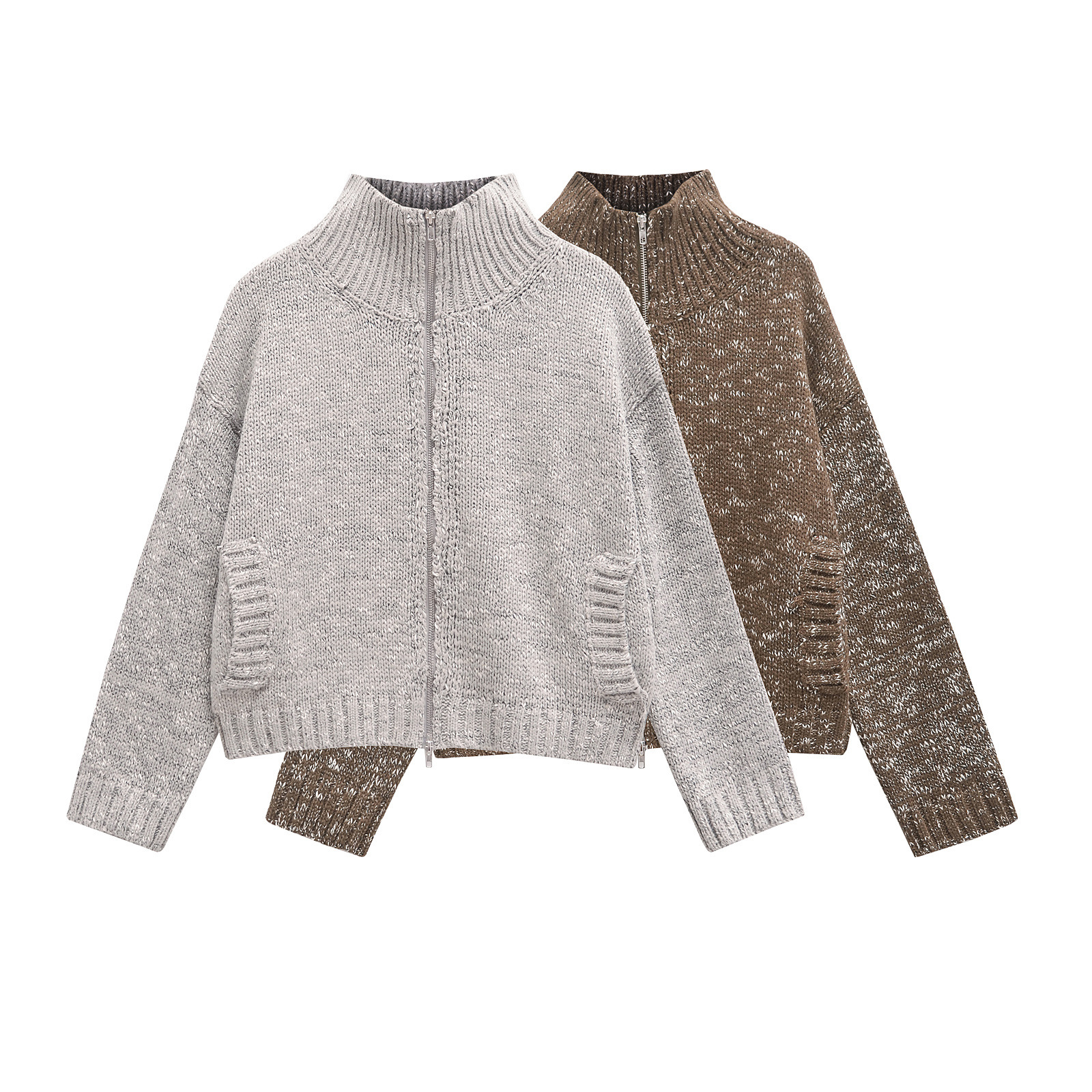 CS cross-border women's clothing wholesale European and American style fashion simple double pull head design sense knitted coat 1243641002
