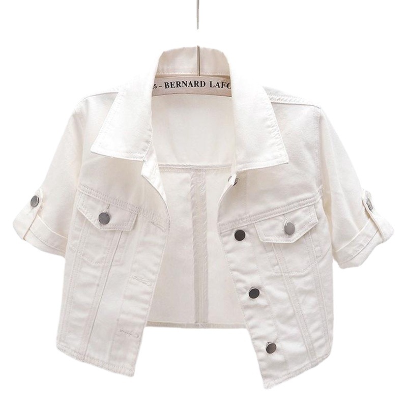 2022 summer new short sleeve Denim coat women's short thin shawl top waistcoat outer cardigan White