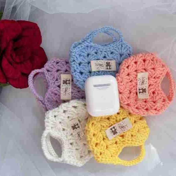 Picture of Hand-Knitted Mini Headphone Bag Dopamine Macaron Colorful Hollow Universal Wool Crochet Coin Purse