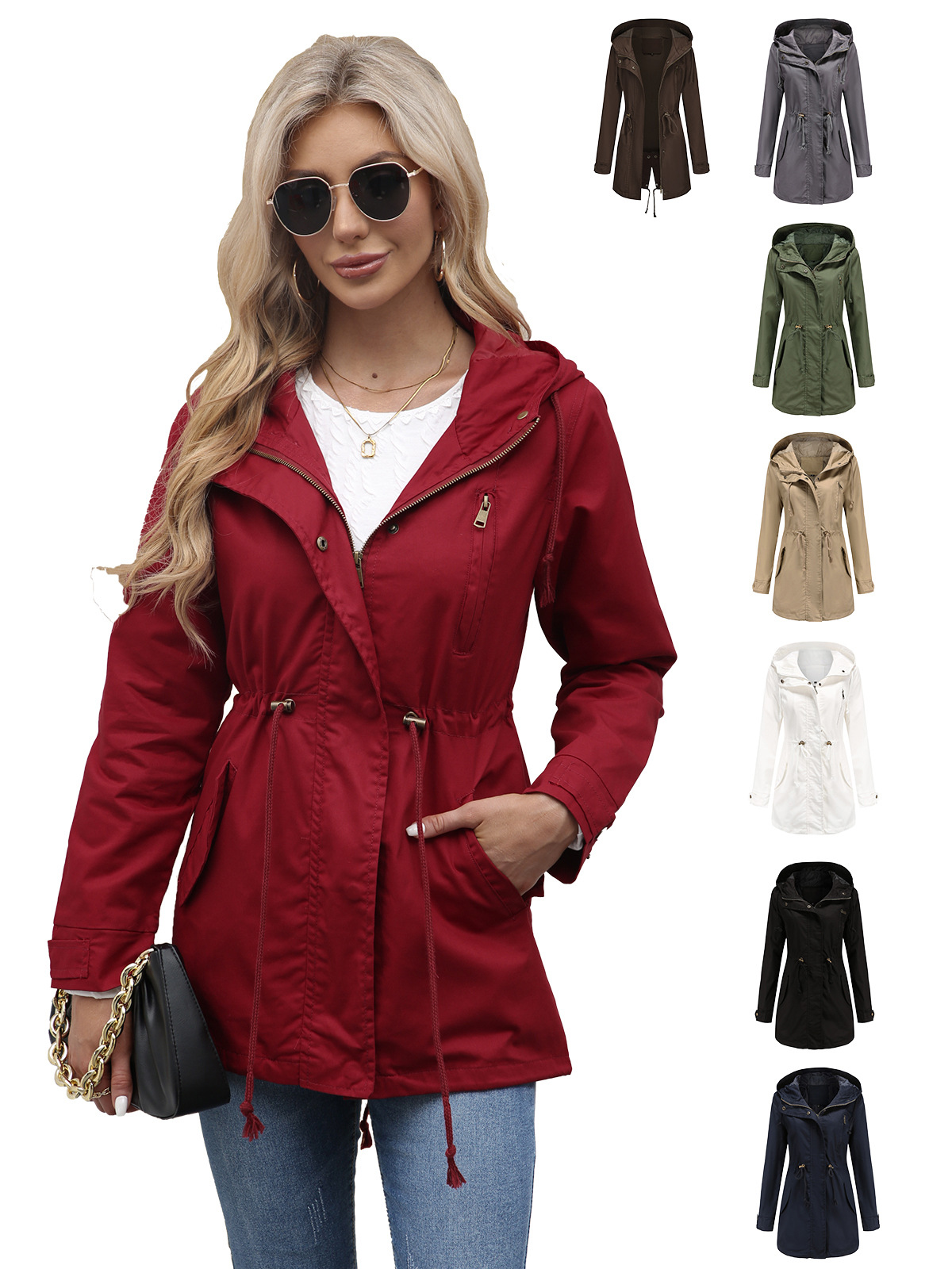 2022 New Cotton Hooded Coat Women's Spring and Autumn Coat European and American Large Size Loose Solid Color Cross-border Women's Clothing