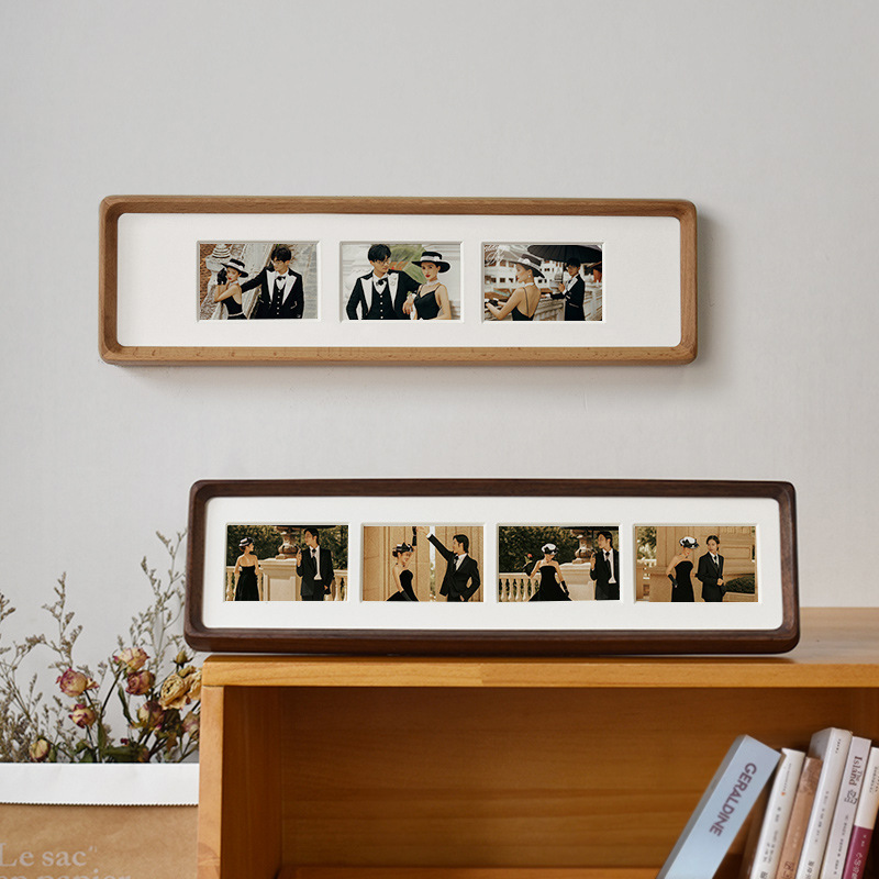 Picture of Solid Wood Photo Frame with Mortise and Tenon Joints, Long Strips with Rounded Corners and Beveled Edges, Combination Wedding Couple Desktop Creative Display Stand Wholesale Wedding Picture Frame