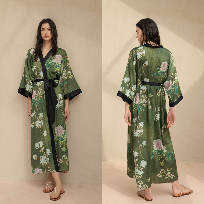 Picture of Yaoting Satin Printed Pajamas for Women Summer Large Size Accessible Luxury Three-Quarter Sleeves Cool Long Nightgown Home Wear Women Wp2669
