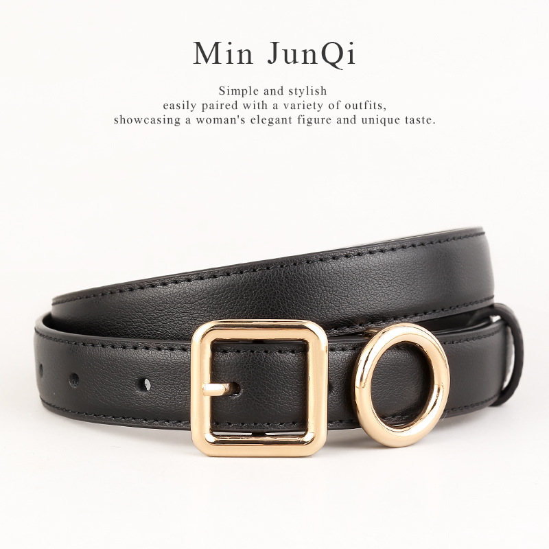 New Genuine Leather Belt for Women, Retro Pin Buckle, Versatile Circle Ring Belt, Decorative Jeans Belt, Ready for Sale