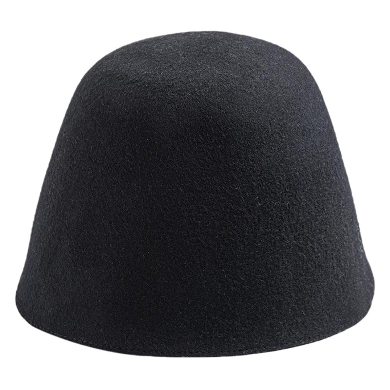 Black Wool Wool Fashion Retro Bell Type Basin Cap Women's Autumn and Winter Plain Bucket Fisherman Cap Korean Style Fashionable Winter