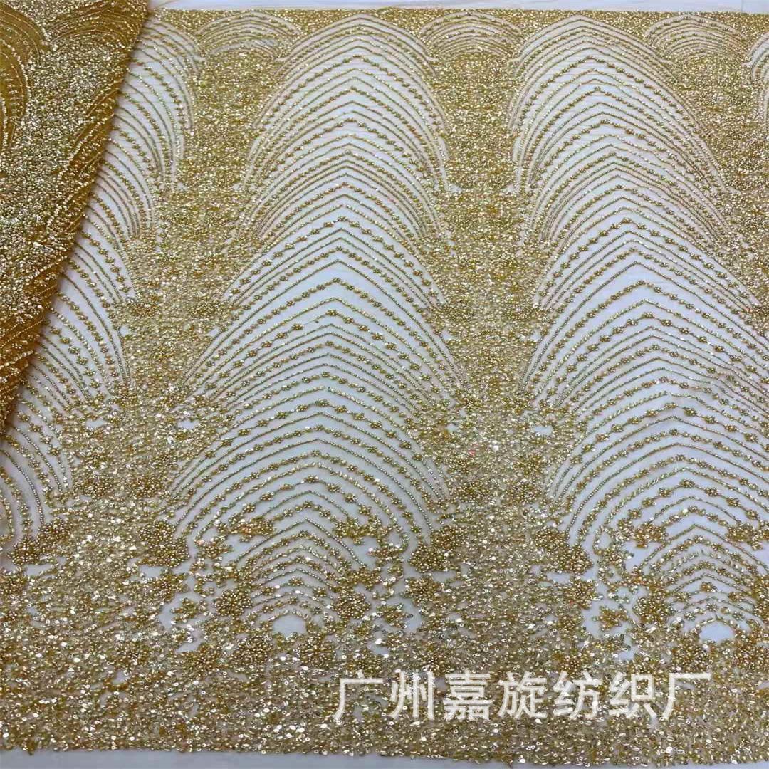 Cross-border foreign trade in stock heavy industry chain beaded fabric high set bubble beads embroidery wedding dress performance clothing fabric