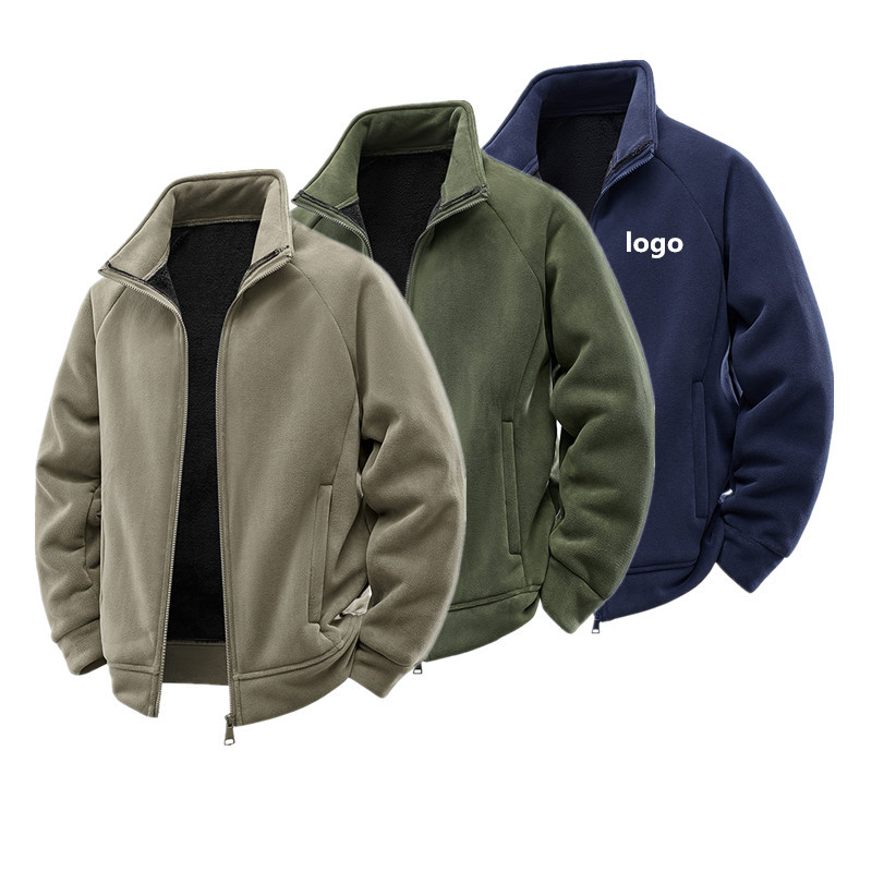 Stand-collar fleece jacket for men, custom outdoor fleece-lined thickened softshell jacket, inner liner fleece sweatshirt jacket, cross-border bestseller