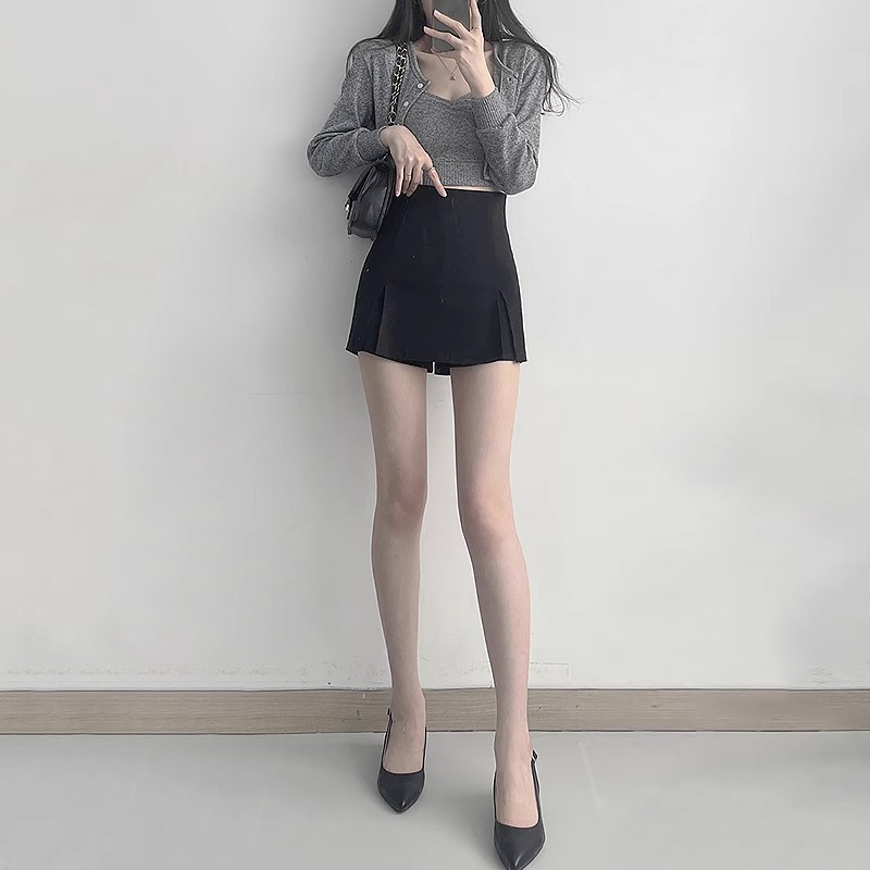 2023 Summer New All-match Hip Covering Skirt High Waist A- line Short Skirt Side Small Split Skirt Women's Large Size