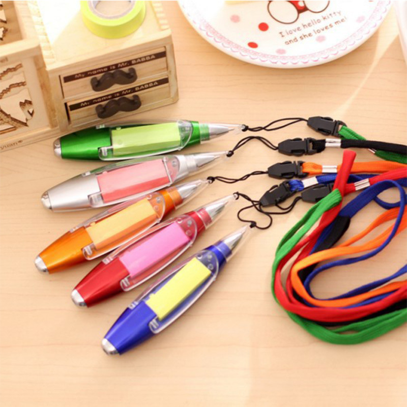 Prize Multifunctional Creative Ballpoint Pen Lanyard Note Paper Led Light Pen Portable Advertising Pen Wholesale