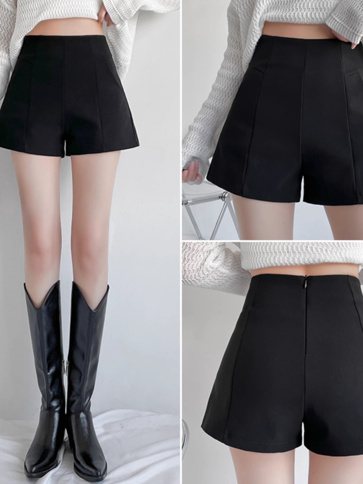 Shorts Women's Spring High Waist 2024 New Base Outfit A- shaped Pants Fashionable Slimming Wide Leg Pants Black Casual Pants