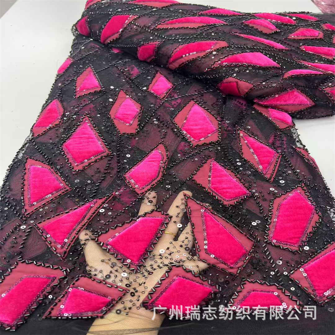 Irregular Graphics Padded Sequins Mesh Fabric Bead Tube Wedding Dress Embroidered Fabric Bead Lace Fabric