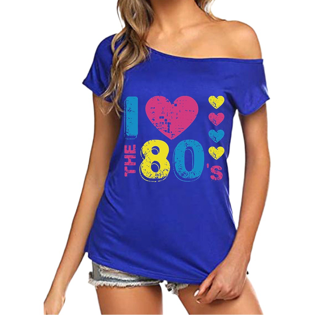 Europe and the United States cross-border Amazon I Love The 80's oblique collar off-shoulder sexy irregular short sleeve T-shirt women