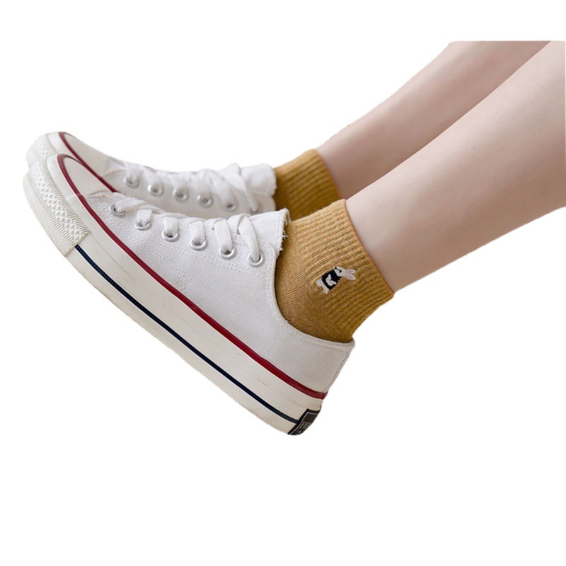Socks Women's Socks Spring and Autumn Cotton K-Style Ins Trendy Cute Japanese Style Cartoon Mid-Calf Socks Combed Cotton Socks Zhuji Socks