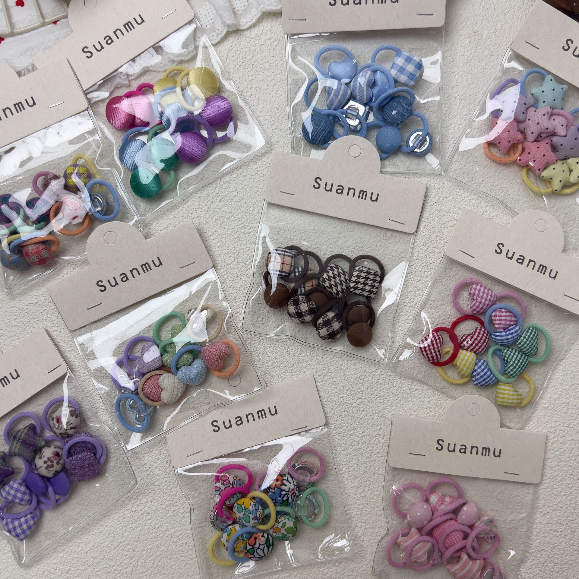 New Style Plaid Candy-Colored Fabric Button Hair Tie for Little Girls, Gentle on Hair, Versatile Baby Hair Rope Elastic Band