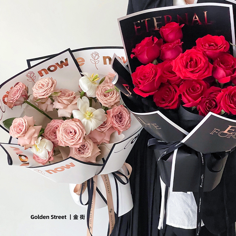 Mother's Day Gold-Stamped High-End Simple Trendy Paper Flower Gift Wrapping Paper Waterproof Bouquet Wrapping Paper Flower Shop Wholesale